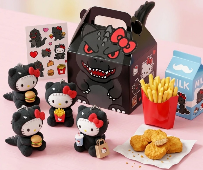 麥當勞 ✕ 哥吉拉 ✕ Hello Kitty 聯名海報